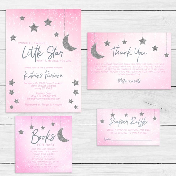 Pink Twinkle Twinkle Little Star Baby Shower Invitations Shower