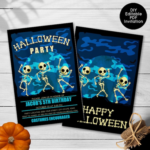 Halloween Party Invitations, All Hallows Eve Invitations, Skeleton Invitations, Printable Invitations Il_570xn