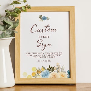 Bride-to-be Bridal Shower Bee-Themed Custom Sign with Blue and White Flowers, Honeycomb, and Bees. Personalized with your Text for a Unique and Charming Decor.