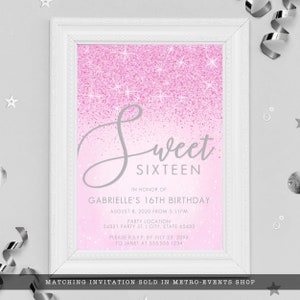 Pink Glitter Welcome Signs, Sweet Sixteen, Printable Party Sign ...