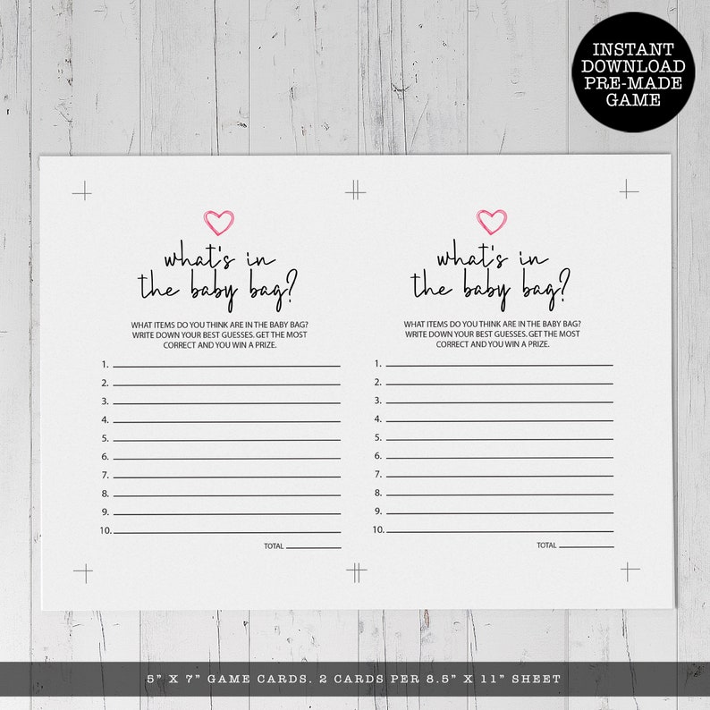 Pink Baby Shower Game Whats in the Bag Baby Shower Game Etsy
