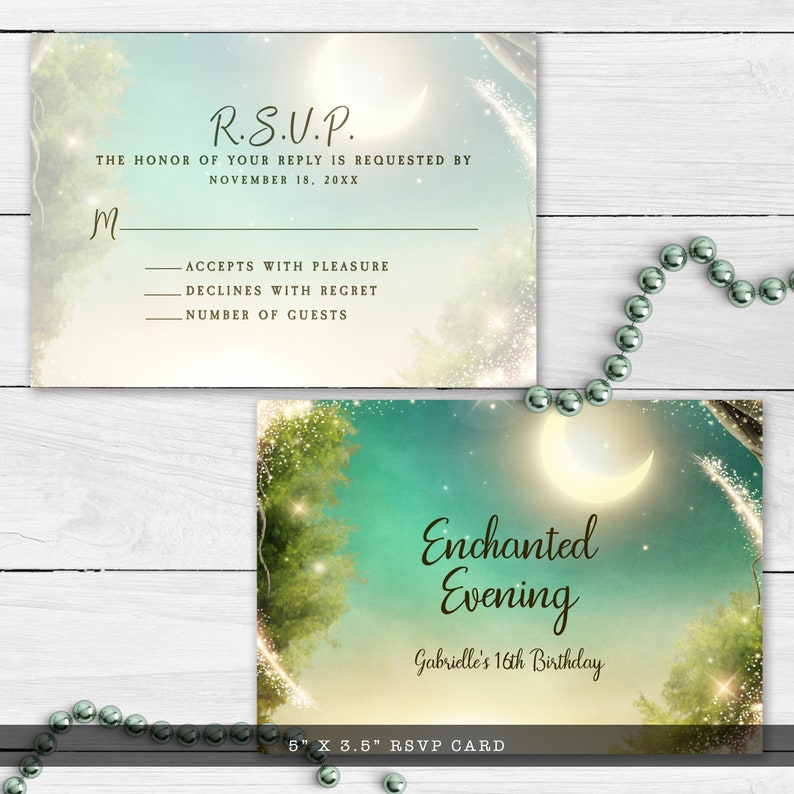 Enchanted Forest rsvp card, Enchanted RSVP Card, RSVP Card Template, Glitter RSVP card, Instant Download, Corjl Template, Enclosure Cards image 3