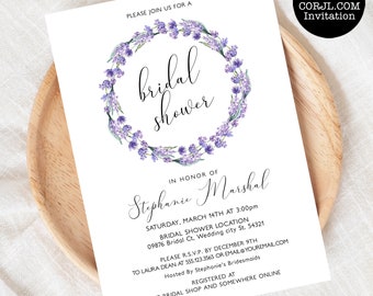 Printable Wildflower Bridal Shower Invitation, Purple Floral Bridal Shower Invitation, Country Lavender Bridal Shower, Corjl Invitation