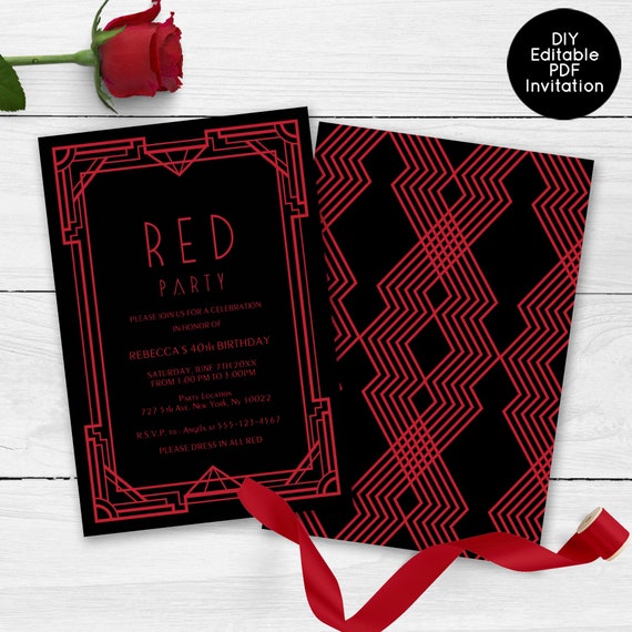 Red Themed Party Invitation, Red Party Invitations, Adult Invitations, Color Party Invitations Il_570xn