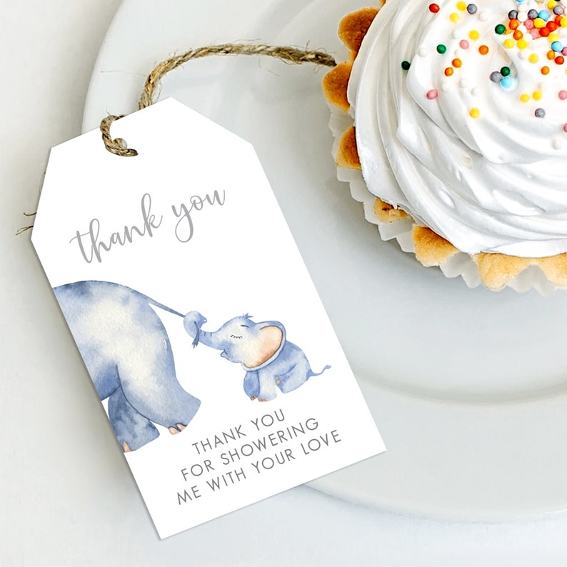 Elephant Favor Tag Baby Shower Gift Tags Printable Favor Etsy