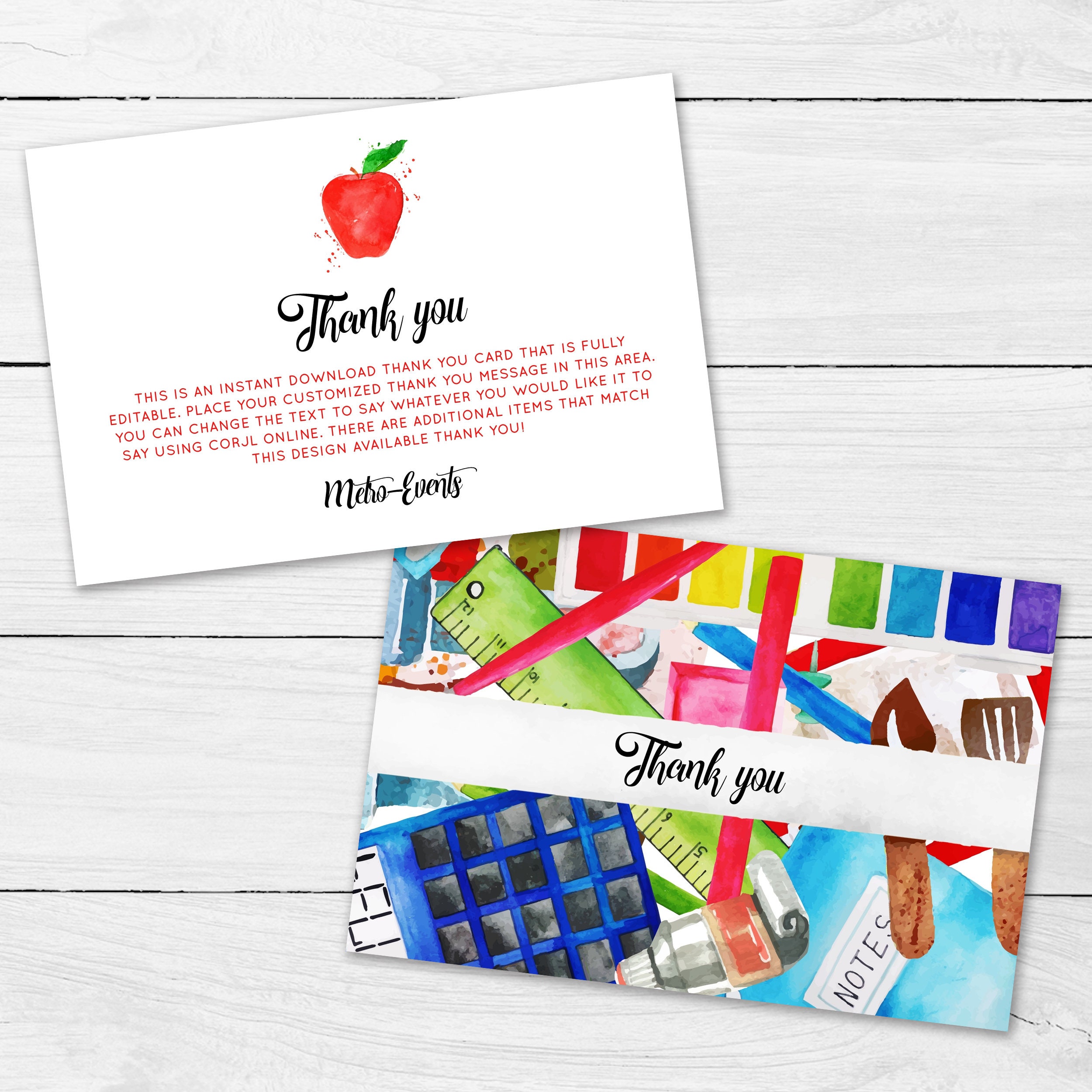 School Thank You Cards Custom Thank You Cards Teacher Thank Etsy