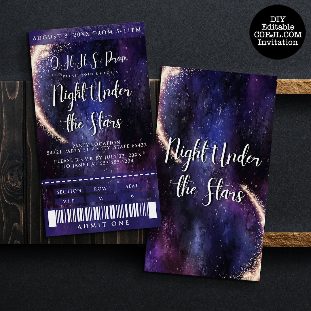 A Night Under the Stars Invitation, Printable Birthday Invitation ...
