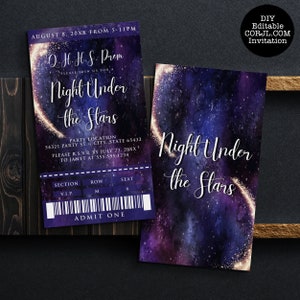 A Night Under The Stars Invitation, Printable Birthday Invitation, Galaxy Invitations, Ticket Invitations, Corjl Template, Instant Download