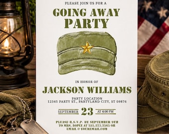 Military Going Away Party Invitation, Editable Army Send Off Invite, Deployment Farewell Party,  Boot Camp Invitation, Corjl Template