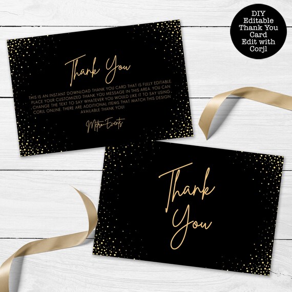 Modern Black and Gold Thank You Card Black and Gold Thank You Etsy