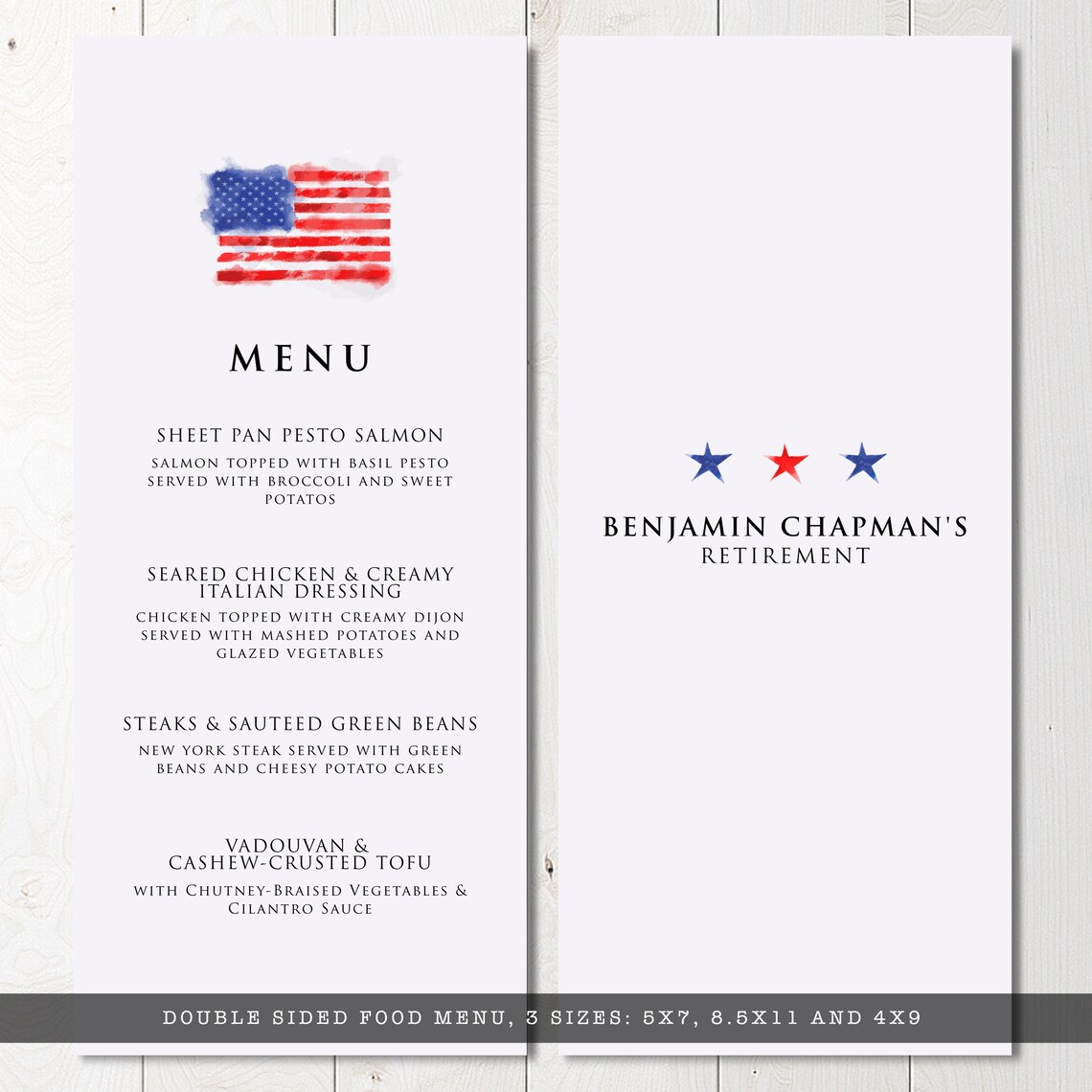 American Flag Food Menu Red and Blue Dinner Menu Food Menu Etsy