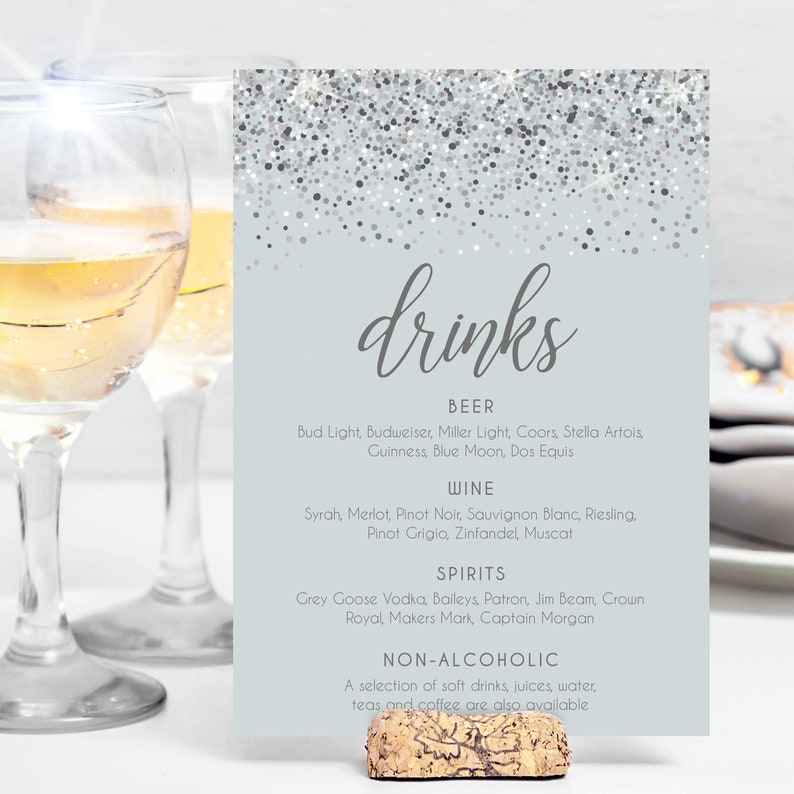 Silver Glitter Drink Menu Signs Drink Menu Template Drink Etsy