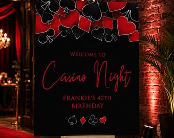 Casino Birthday Welcome Sign, Vegas Theme Party Poster, Editable Casino Night Entrance Sign, Adult Birthday Decor