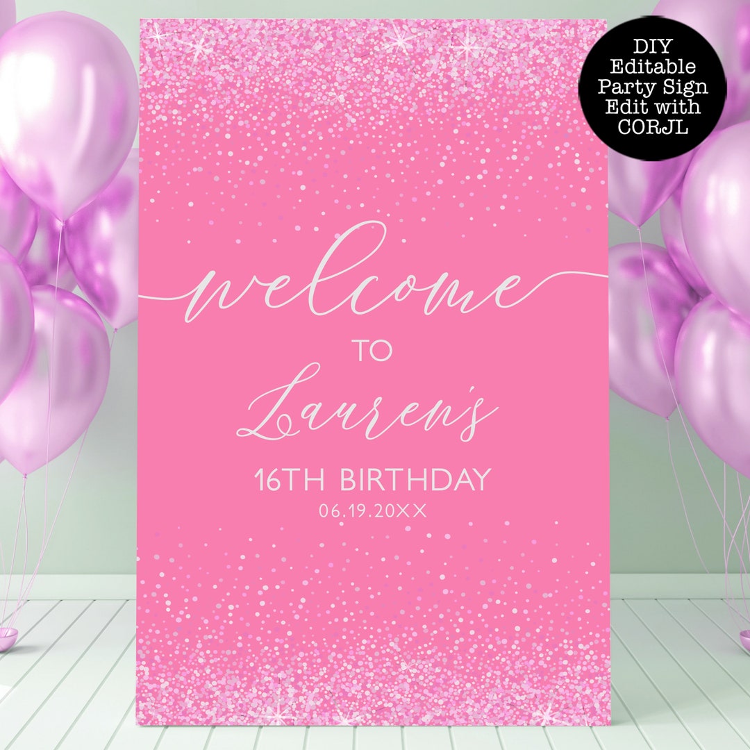 Sweet Sixteen Welcome Sign, Printable Party Sign, Instant Download ...