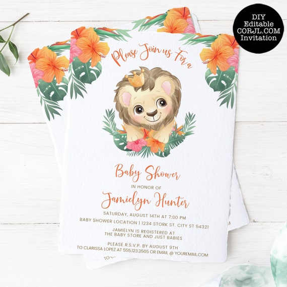 Baby Lion Baby Shower Invitation, Lion King Baby Shower Invitation, Baby Shower Invitations, Instant Download Invitations, Corjl Invite Il_570xn