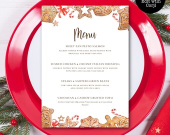 Christmas Menu, Cookie Exchange Menu, Dinner Menu, Holiday Party Menu, Editable Dinner Menu, Instant Download, Printable Menu,Corjl Template