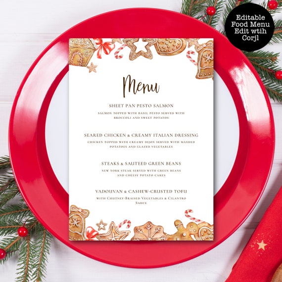 Christmas Menu Cookie Exchange Menu Dinner Menu Holiday Party Menu Editable Dinner Menu Instant Download Printable Menu corjl Template Etsy
