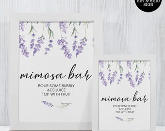 Lavender Mimosa Bar Sign, Bridal Shower Sign, Printable Sign Instant Download, Floral Sign, Purple Mimosa Bar Favor Sign, Wedding Sign