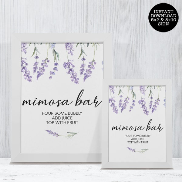 Lavender Mimosa Bar Sign, Bridal Shower Sign, Printable Sign Instant Download, Floral Sign, Purple Mimosa Bar Favor Sign, Wedding Sign