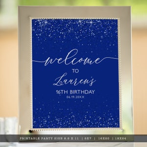 Blau Glitzer Prinzessin Willkommensschild: Sweet Sixteen Party (Corjl Template) Bild 3