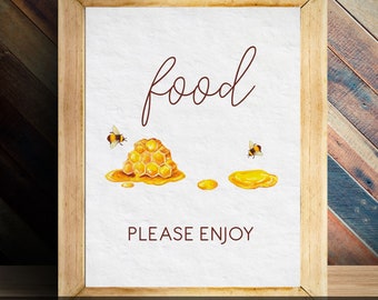 Bumble Bee Food Sign, Bridal Shower Sign, Printable Sign, Instant Download, Bee Food Sign, Food Table Sign, Wedding Sign, Bee Themed
