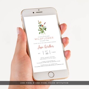 Wildflower Boho Watercolor baby Shower invitation - Customizable Corjl Template for DIY Printing. Unique Floral Design with Personalized Details.