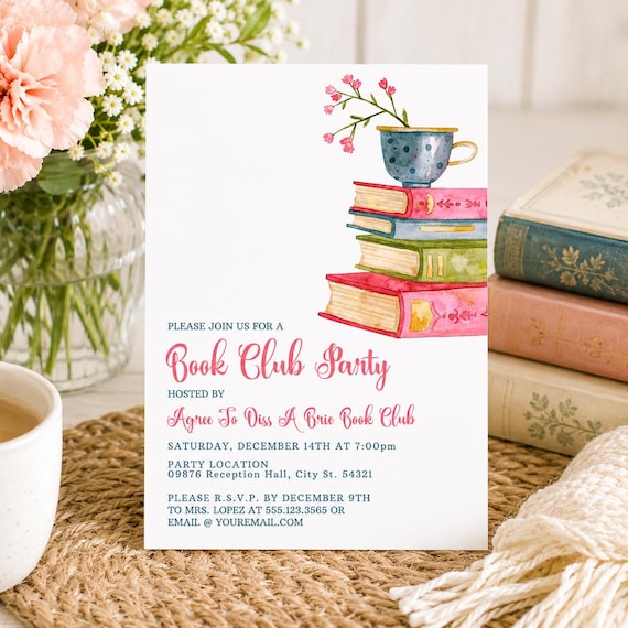 Vintage Floral Book Club Invitation, Editable Book Lover Party Invite, Reading Group Invitation Template, Literary Event Invitation