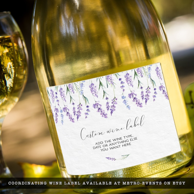 Digital wine label Lavender Wildflower Bridal Shower Invitation Template for Corjl