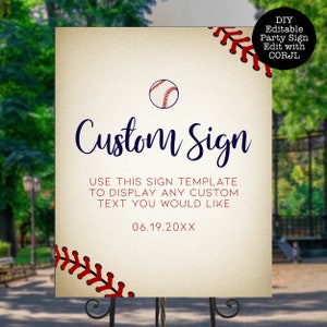 Custom Baseball Sign, Printable Sign, Welcome Sign, Editable Sign, Instant download, Customizable Sign, Baseball Themed, Vintage Baseball image 4