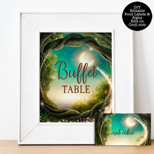 Enchanted Evening Food Label, Enchanted Themed Food Sign, Party Food Sign, Corjl Template, Instant Download, Enchanted Forest Sign, DIY sign