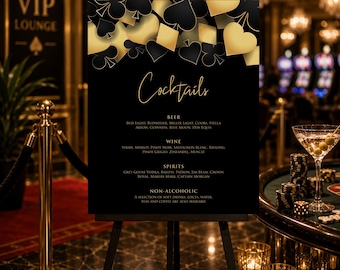 Gold Casino Drink Menu Sign, Editable Casino Bar Menu, Las Vegas Cocktail Menu Sign, Black and Gold Casino Night Decor, Poker Drink Menu