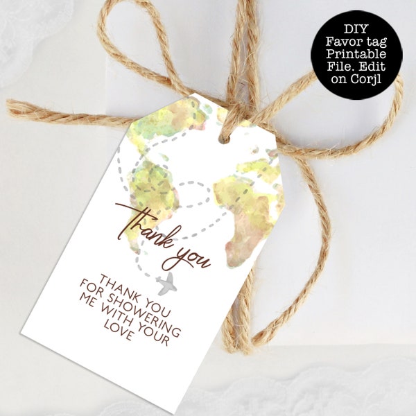 Travel-Themed Gift Tags, Favor Tags, Gift Tags Template, Editable Favor Tags, Corjl Template, World Map Favor Tags, Travel Themed Hangtags