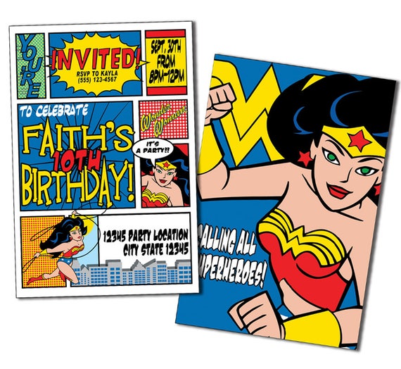 Wonder Woman Invitations Super Hero Invitations Super Girl