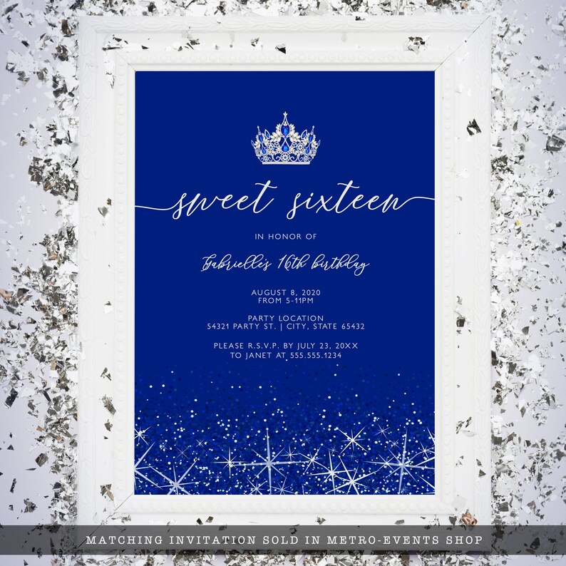 Blau Glitzer Prinzessin Willkommensschild: Sweet Sixteen Party (Corjl Template) Bild 8
