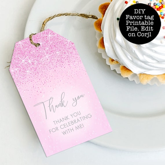 Pretty Pink Glitter Favor Tags, Pink Glitter Tags, Pretty Pink Glitter