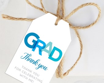 Minimalist Blue Grad Favor Tags, Graduation Tags, Editable Gift Tag, Printable Thank You Tag, Blue Gift Tags, Grad Gift Tags, Corjl Template