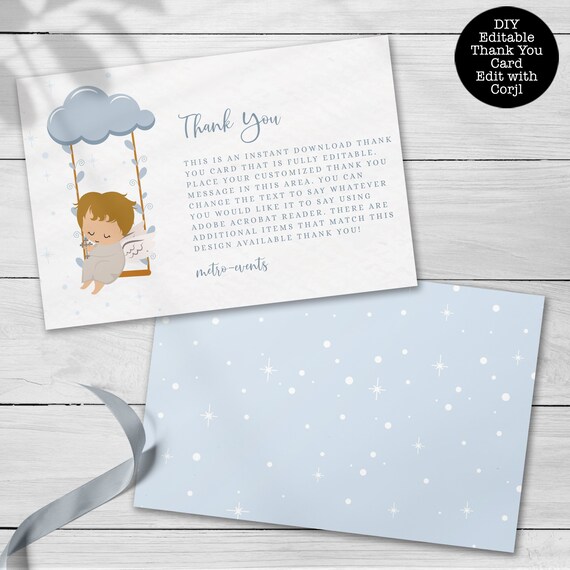 Little Angel Thank You Cards, Custom Thank You Cards, Baby Angel Thank You Note, Thank You Notes, Editable Card, Printable Thank You Card Il_570xn