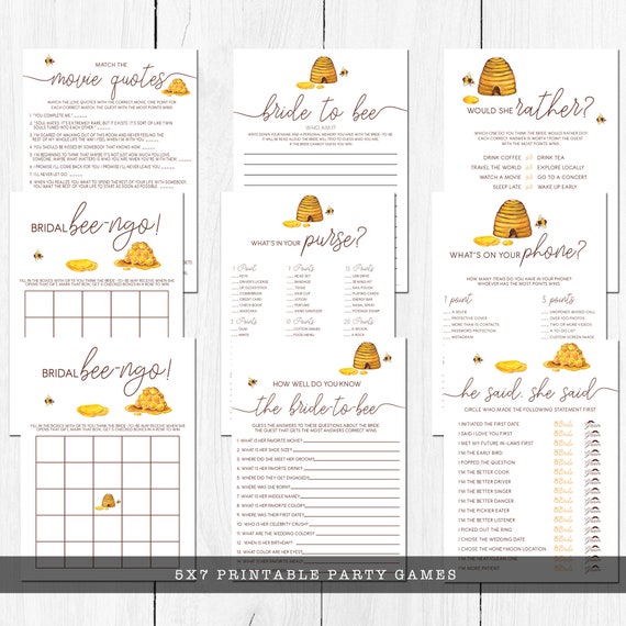 Printable Bridal Shower Games, Bride to Bee Bridal Shower Games, Bee Themed Bridal Shower Games, Instant Download, Printable Games Il_570xn