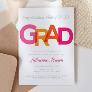 Bright Pink and Orange Graduation Invitations, Graduation Party Invitations, College Graduate, High School Graduate, Announcements