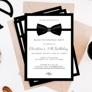 Black Tie Cocktail Party Invitations, Adult Party Invitations, Black and White Party, Black Tie Printable, Printable Invitations, Tux Themed