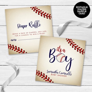 Vintage Baseball Baby Shower Diaper Raffle Cards. MetroEvents Party Decor