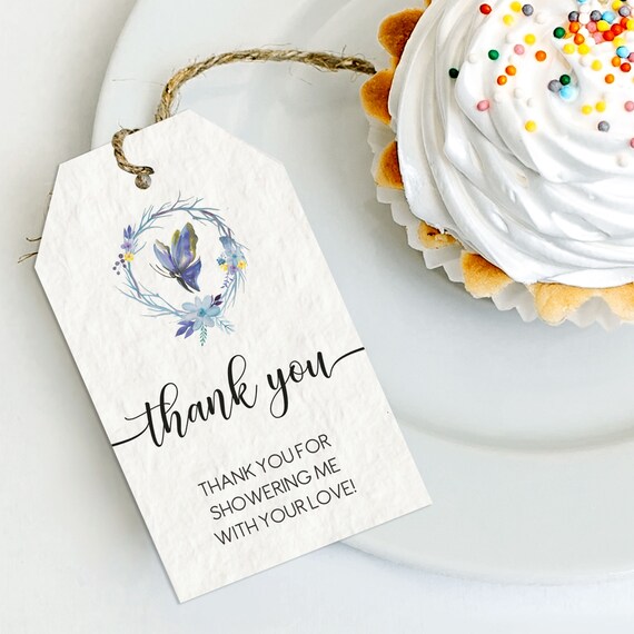 Blue Butterfly Favor Tag, Custom Gift Tag, Instant Download, Printable Tags, Butterfly Gift Tag, Thank You Tags, Editable Gift Tags Il_570xn