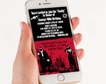 Editable Gangster Birthday Invitation Template Adult Birthday Evite Text Electronic Invite Smartphone Invitation Corjl Template SMS