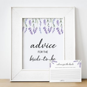 Advice for The Bride, Country Lavender Bridal Shower Printable, Wedding Message Cards, Printable Bridal Shower Activities, Editable Game