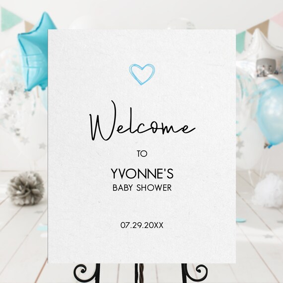 Contemporary Blue Welcome Sign, Printable Baby Shower Sign, Custom Welcome Sign, Editable Welcome Sign, Instant download, Baby Shower Sign Il_570xn