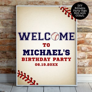 Baseball Welcome Sign, Printable Sign, Custom Baseball Welcome Sign, Vintage Baseball Welcome Sign, Instant download, Corjl Sign Template