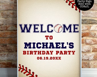 Baseball Welcome Sign, Printable Sign, Custom Baseball Welcome Sign, Vintage Baseball Welcome Sign, Instant download, Corjl Sign Template
