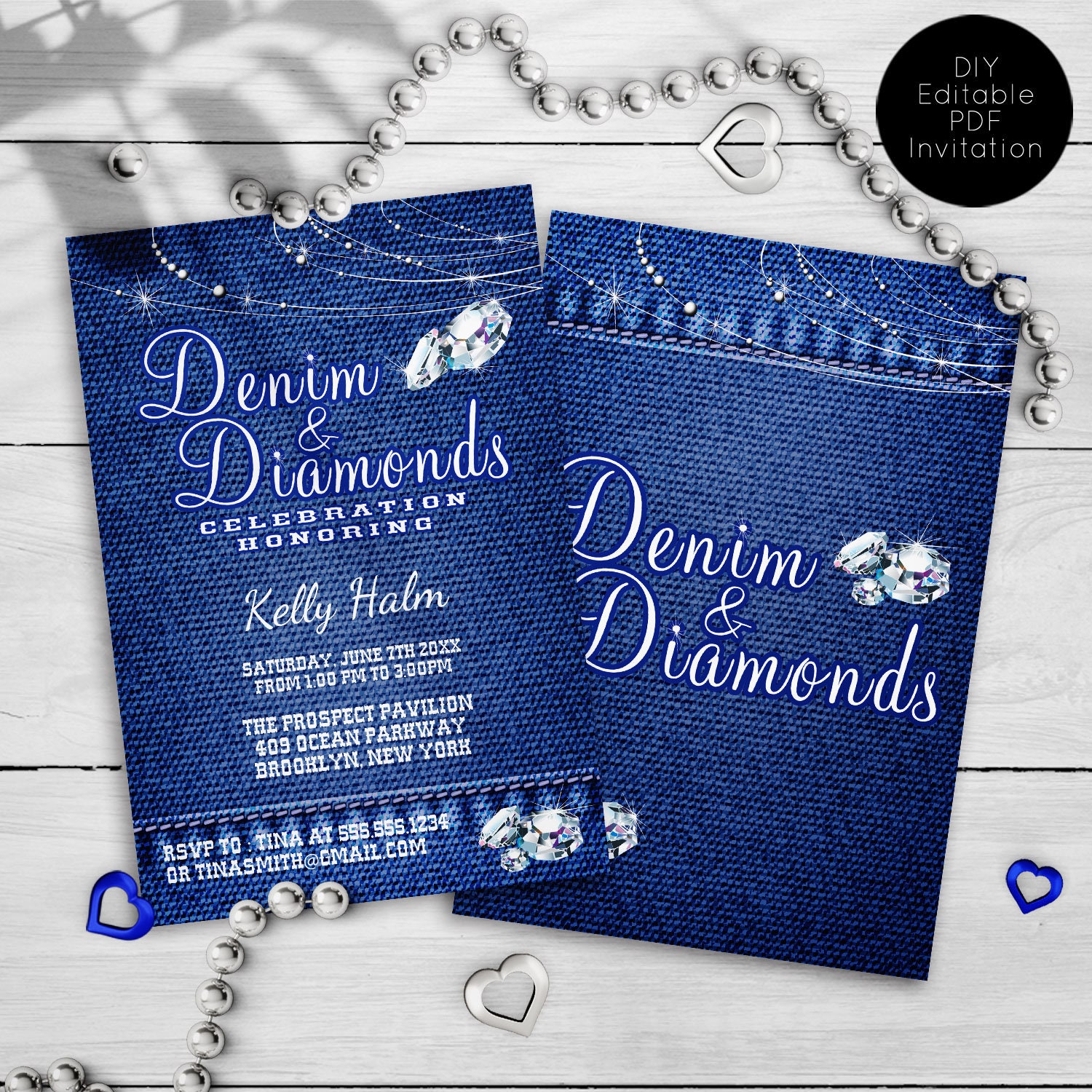 Denim and Diamonds Invitations Diamond and Denim invitation Etsy