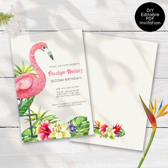 Flamingo Birthday Invitation. Flamingo Invitation. Flamingo Pool Party. Summer Party Invitation. Tropical Party. Summer Birthday. Hawaiian Il_570xn