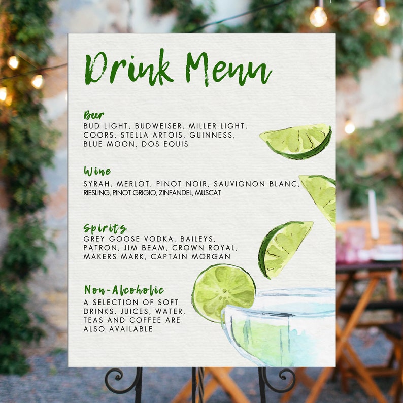 Margarita Drink Menu Sign Bar Menu Lime Menu Template Etsy